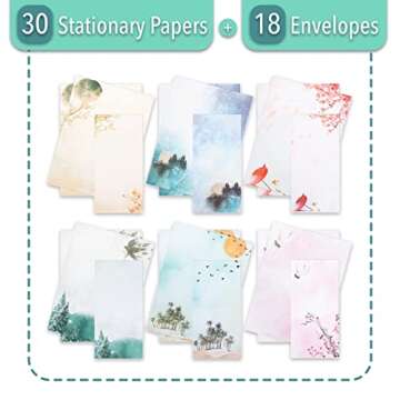 Mr. Pen Stationery Writing Paper with Envelopes for Writing Letter, 30 Letter Writing Paper+18, Cute Stationary Set