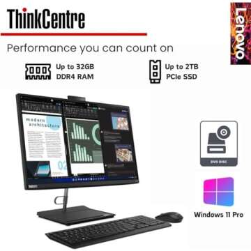 Lenovo ThinkCentre All-in-One Business Computer, 23.8" FHD Display, 12th Gen Intel 6-Core Processor, 16GB RAM, 512GB PCIe SSD, Wi-Fi, HDMI, Webcam, DVD-RW, Windows 11 Pro (Renewed)