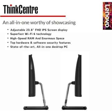 Lenovo ThinkCentre All-in-One Business Computer, 23.8" FHD Display, 12th Gen Intel 6-Core Processor, 16GB RAM, 512GB PCIe SSD, Wi-Fi, HDMI, Webcam, DVD-RW, Windows 11 Pro (Renewed)