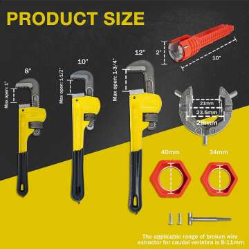 KOTTO Heavy Duty Pipe Wrench Set - 3 Adjustable Sizes