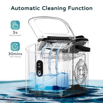 EUHOMY Countertop Ice Maker Machine with Handle, 26.3lbs Per Day, 9 Cubes in 6 Mins, Auto-Cleaning Portable Ice Maker with Basket and Scoop, for Home/Kitchen/Camping/RV (Silver)