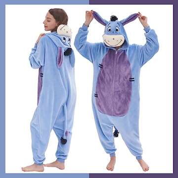 GONAAP Unisex Adult Eeyore Onesie Pajamas Animal One Piece Costume Cosplay Sleepwear (Eeyore, Small)