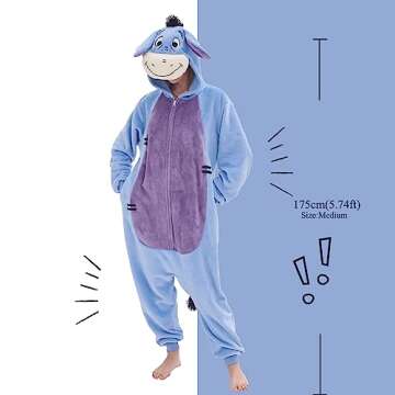 GONAAP Unisex Adult Eeyore Onesie Pajamas Animal One Piece Costume Cosplay Sleepwear (Eeyore, Small)