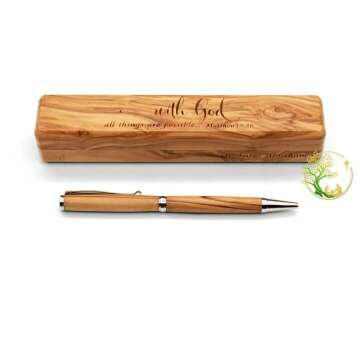 Olive Wood Pen & Box Set: Engraved Christmas Gift from the Holy Land