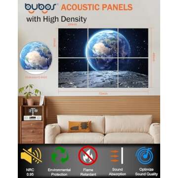 BUBOS Art Acoustic Panels,72“x48”inch Premium Acoustical wall panel,Adhesive Included, Decorative Sound Absorbing Panel for walls, Studio Acoustic Treatment. Soundproof wall panel,6 Pack,Earth