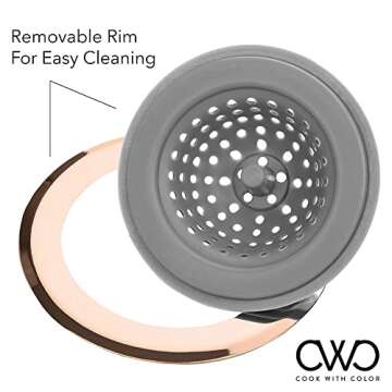 COOK with COLOR Set of 2 Sink Strainers, Flexible Silicone Kitchen Sink Drainers, Traps Food Debris and Prevents Clogs, Large Wide 4.5’ Diameter Rim – Grey and Copper