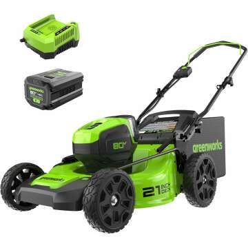 Greenworks 80V Cordless Lawn Mower - 21" Brushless, 60 Min Charger & 4Ah Battery