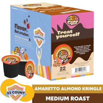 Crazy Cup Amaretto Coffee Pods, Amaretto Almond Kringle for K Cup Keurig Machines, Brew Hot or Iced, 22 Count