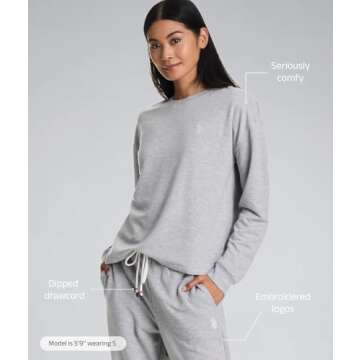 U.S. Polo Assn. Women's Fleece-Backed Lounge Set - Grey Heather, Large