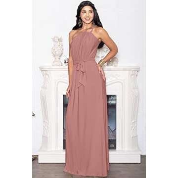 KOH KOH Womens Long Sleeveless One Shoulder Cocktail Evening Formal Bridesmaid Bridal Wedding Party Summer Sexy Cute Maternity Gown Gowns Maxi Dress Dresses, Cinnamon Rose Pink L 12-14