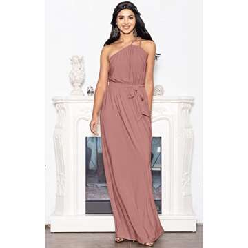 KOH KOH Womens Long Sleeveless One Shoulder Cocktail Evening Formal Bridesmaid Bridal Wedding Party Summer Sexy Cute Maternity Gown Gowns Maxi Dress Dresses, Cinnamon Rose Pink L 12-14