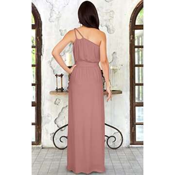 KOH KOH Womens Long Sleeveless One Shoulder Cocktail Evening Formal Bridesmaid Bridal Wedding Party Summer Sexy Cute Maternity Gown Gowns Maxi Dress Dresses, Cinnamon Rose Pink L 12-14