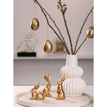 DN DECONATION Resin Gold Bunny Decor Rabbit Figurines, Small Easter Bunny Figurine Set of 3, Vintage Easter Rabbit Statue Table Home Decoration