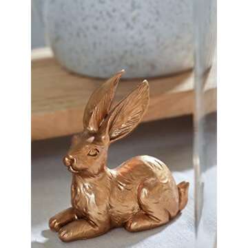 DN DECONATION Resin Gold Bunny Decor Rabbit Figurines, Small Easter Bunny Figurine Set of 3, Vintage Easter Rabbit Statue Table Home Decoration