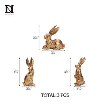 DN DECONATION Resin Gold Bunny Decor Rabbit Figurines, Small Easter Bunny Figurine Set of 3, Vintage Easter Rabbit Statue Table Home Decoration