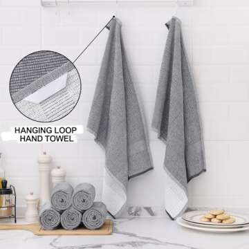 Homaxy Premium Kitchen Towels(18”x 28”, 6 Pack), Large Cotton Kitchen Hand Towels, Flat and Terry Dish Towels, 380 GSM Highly Absorbent Tea Towels Set with Hanging Loop, Grey