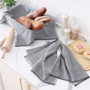 Homaxy Premium Kitchen Towels(18”x 28”, 6 Pack), Large Cotton Kitchen Hand Towels, Flat and Terry Dish Towels, 380 GSM Highly Absorbent Tea Towels Set with Hanging Loop, Grey