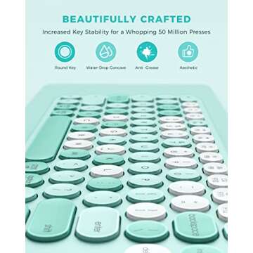 PEIOUS Wireless Keyboard and Mouse Combo, Cute Colorful Keyboard & Mouse with USB and Type C Receiver, Full Size Wireless Combo Compatible for MacBook, Windows, Laptop, PC - Green White