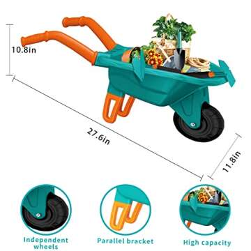 Qtioucp 16Pcs Kids Gardening Tools Outdoor Toys Set Backyard Play with Wheelbarrow, Apron, Watering Can and More Educational STEM Learning Pretend Toys Outdoor Indoor for Toddlers Kids Boys Girls