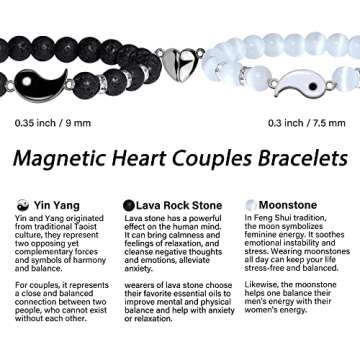 SmileBelle Magnetic Bracelets for Valentine Couples Gift Matching Couple Bracelets for Boyfriend Girlfriend as Anniversary Birth Gifts for her, His and Her Yin Yang Long Distance Relationship Bracelet