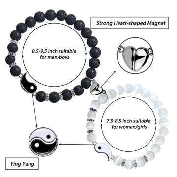 SmileBelle Magnetic Bracelets for Valentine Couples Gift Matching Couple Bracelets for Boyfriend Girlfriend as Anniversary Birth Gifts for her, His and Her Yin Yang Long Distance Relationship Bracelet