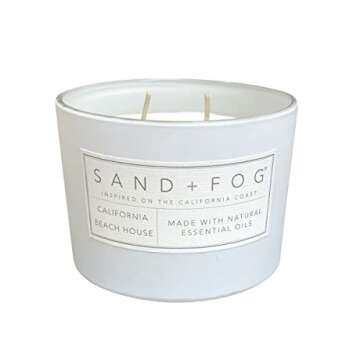 Sand + Fog Scented Candle - California Beach House – Additional Scents and Sizes – 100% Cotton Lead-Free Wick - Luxury Air Freshening Jar Candles - Perfect Home Decor – 12oz