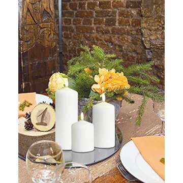 Bask Cone Top Pillar Candles - Elegant White Candles - Set of 3 White Pillar Candles - 3"x4", 3"x6", and 3" x8 - Smokeless and Dripless Decorative Candles for Home Decor and Relaxation