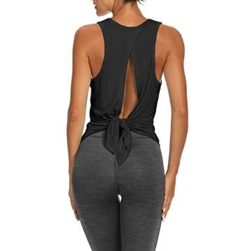 Bestisun Womens Workout Tops Athletic Shirts Exercise Gym Clothes Tie Back Yoga Tank Tops Activewear Backless Shirts Black S