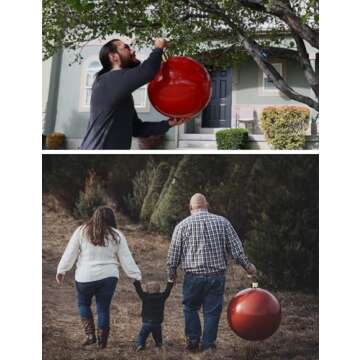 Inflatable Christmas Ornaments, 18" or 25" Oversized Outdoor Christmas Ball Ornaments, Holiday Yard Christmas Tree Decorations, Indoor and Outdoor Decoration Balls (18 inch, Coral Red)