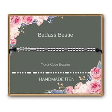 ASELFAD Morse Code Badass Bestie Bracelets for Women, Birthday Gifts for Bestie,Women,Her,Sister,Best Friend,Girls