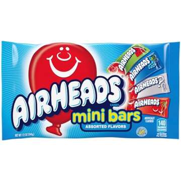 Airheads Mini Bars, Halloween Trick or Treat Candy Variety Bag, Individually Wrapped Bulk Candy for Adults & Kids, Party, Non-Melting, 12 oz Bag