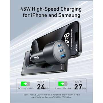 Anker iPhone 16 USB-C Car Charger, 167.5W Max 3-Port Ultra-Compact Type-C Fast iPhone Car Charger, for MacBook Pro/Air, iPhone 15/14 / 13 Series, Samsung S24 / S23, iPad Pro, AirPods, and More