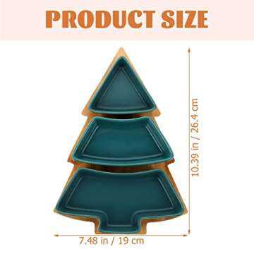 Angoily Christmas Tree Shaped Platter Ceramic Christmas Serving Tray for Entertaining, Food Serving Platter with Base for Appetizer, Snacks, Fruit, Candy Dessert for Xmas Party (Green,26.4cm)