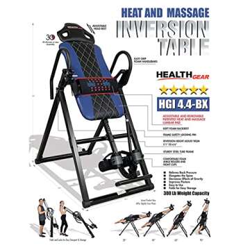 Health Gear HGI 4.4BX - Advanced Heat & Vibration Massage Inversion Table with Patented Ankle Safety & Security System - Blue/Black (HGI 4.4-BX)