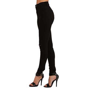 Vibrant Women's Stretch Skinny Jeans - High Waisted Slit Ripped Knee Solid Casual Denim Pants VP831 Black 7