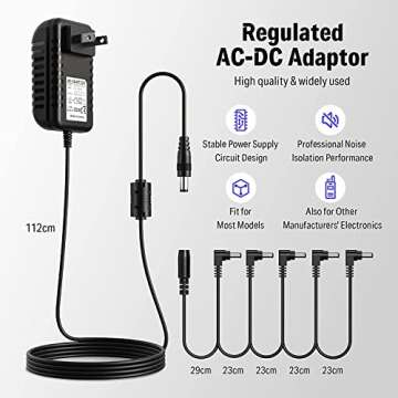 Donner DPA-1 Guitar Pedal Power Supply Adapter 9V DC 1A Tip Negative 5 Way Daisy Chain Cables for Guitar Effect Pedal