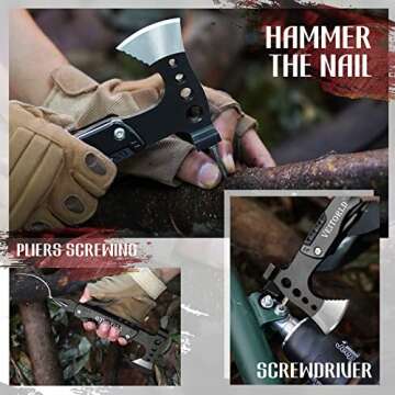 VEITORLD Gifts for Men Dad Husband, Unique Anniversary Birthday Gifts Idea for Men Him, Multitool Axe Hammer Camping Accessories, Survival Gear and Equipment, Cool Hunting Fishing Hiking Presents