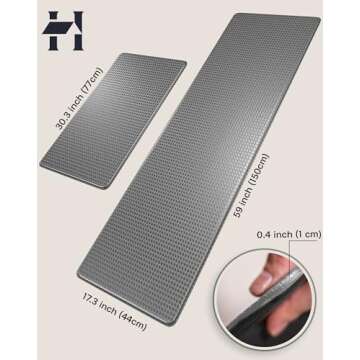 Homergy Anti Fatigue Kitchen Mats for Floor 2 PCS, Memory Foam Cushioned Rugs, Comfort Standing Desk Mats for Office, Home, Laundry Room, Waterproof & Ergonomic, 17.3×30.3 & 17.3×59, Grey