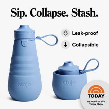 STOJO Collapsible Sports Water Bottle - Leak-Proof Reusable Silicone Travel Cup for Hot & Cold Drinks - Microwave & Dishwasher Safe - AS SEEN ON TODAY SHOW - Parent (WS1-STE)