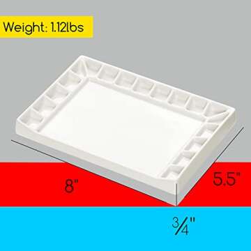 MEEDEN 18-Well Porcelain Artist Paint Palette, Mixing Art Ceramic Watercolor Paint Palette for Watercolor Gouache Acrylic Oil Painting, Rectangle 8 by 5-1/2-Inch