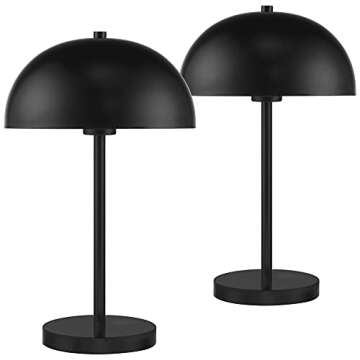 360 Lighting Rhys Mid Century Modern Cottage Mushroom Accent Table Lamps 19 1/2" High Set of 2 Black Metal Dome Shade Decor for Living Room Bedroom House Bedside Nightstand Home Office Family