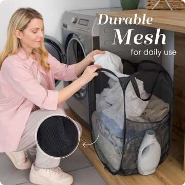 Handy Laundry Collapsible Mesh Pop Up Hamper with Wide Opening and Side Pocket – Breathable, Sturdy, Foldable, and Space-Saving Design for Clothes and Storage. (Black | 2-Pack)