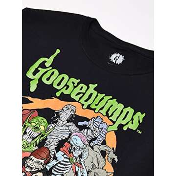 Mad Engine Boys' Big Goosebumps Logo and Characters Glow-in-The-Dark Kids T-Shirt, Black, Medium