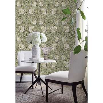 HAOKHOME Vintage Floral Wallpaper Peel and Stick Botanical Sage Green/Yellow Wall Murals Home Kitchen Bedroom Decor by William Morris 17.7in x 9.8ft