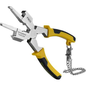 Strong Hand Tools, Deluxe MIG Welding Pliers, Slag Hammer, Flat Face Hammer, Scraper, Fine & Coarse Files, Side Pull V-Notch, Retention Chain, Ergonomic Grip, Heat Treated, 8 Inch, PM25