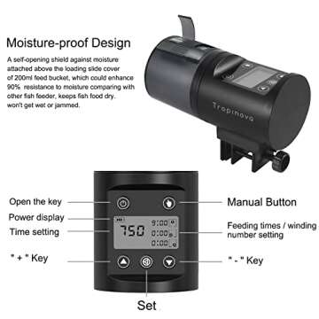 Tropinova Aquarium Automatic Fish Feeder Moisture-Proof Auto Fish Food Dispenser for Aquarium or Small Fish Turtle Tank