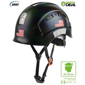 GREEN DEVIL Safety Helmet Hard Hat Adjustable Lightweight Vented ABS Work Helmet for Men and Women 6-Point Suspension ANSI Z89.1 Approved Ideal for Industrial & Construction