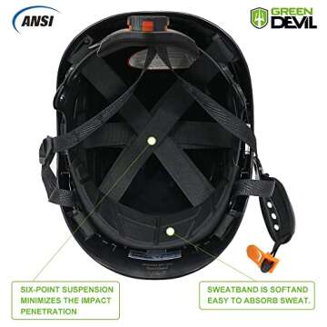 GREEN DEVIL Safety Helmet Hard Hat Adjustable Lightweight Vented ABS Work Helmet for Men and Women 6-Point Suspension ANSI Z89.1 Approved Ideal for Industrial & Construction