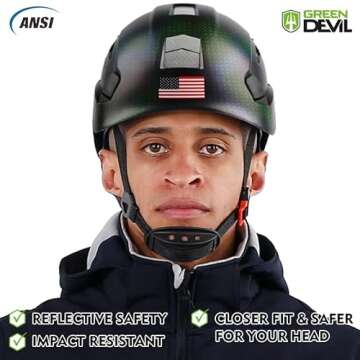 GREEN DEVIL Safety Helmet Hard Hat Adjustable Lightweight Vented ABS Work Helmet for Men and Women 6-Point Suspension ANSI Z89.1 Approved Ideal for Industrial & Construction