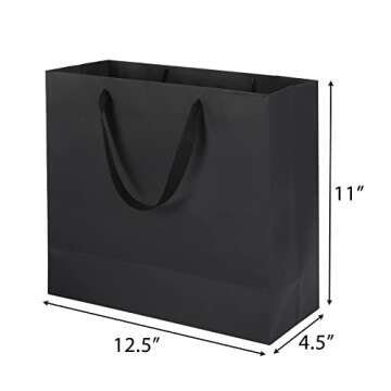 Moretoes 30pcs Black Gift Bags, Large Kraft Paper Bags with Handles, 12.5"x 4.5"x 11" Heavy Duty Wrap Bags with Cloth Handles for Retail, Grocery, Boutique, Business, Merchandise, Party Favor, Wedding